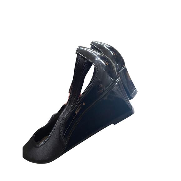Ellen Tracy black sling patent leather square wedge heel Sz 8 women’s - Picture 8 of 8